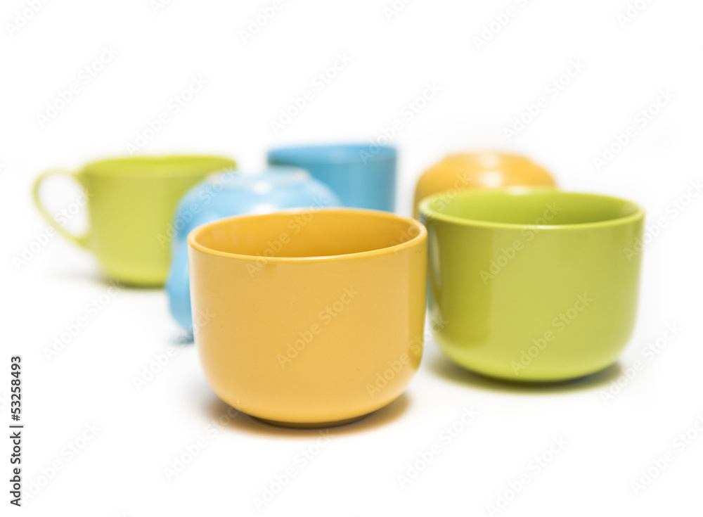 colorful cups on white background. colorful cups on white background.