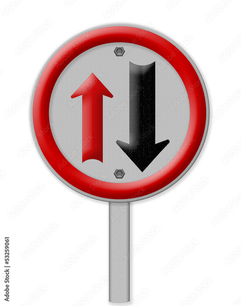 Two way traffic sign, isolate on white background, Part of a ser Two way traffic sign, isolate on white background, Part of a ser