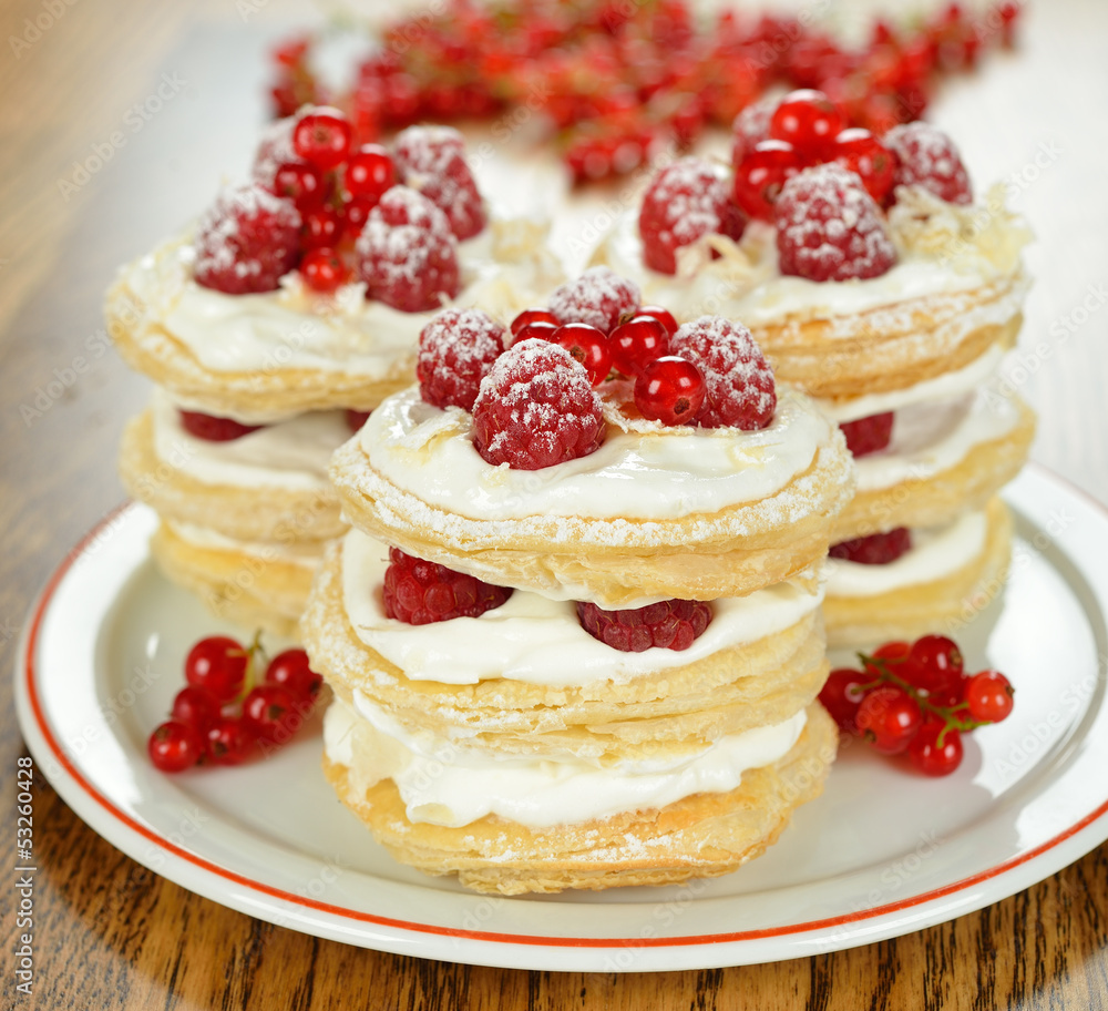 Millefeuille with raspberry Millefeuille with raspberry
