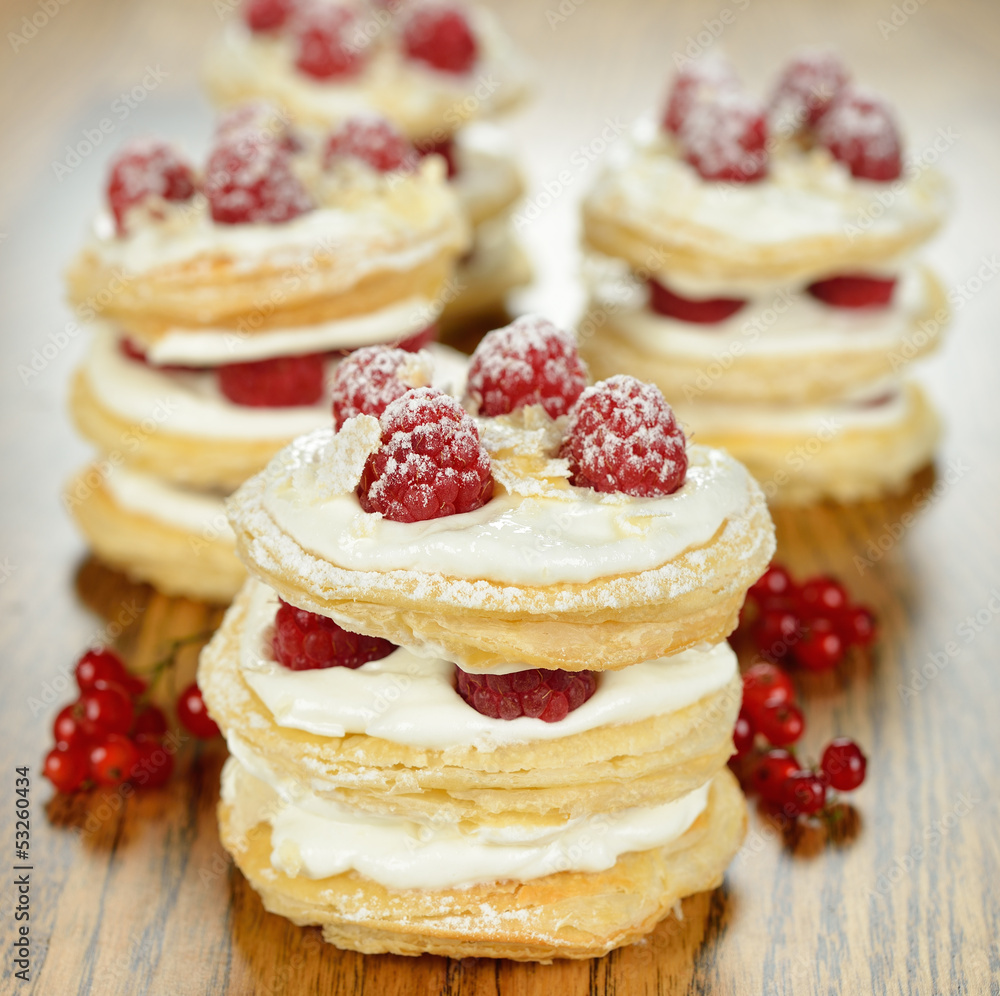 Millefeuille with raspberry Millefeuille with raspberry