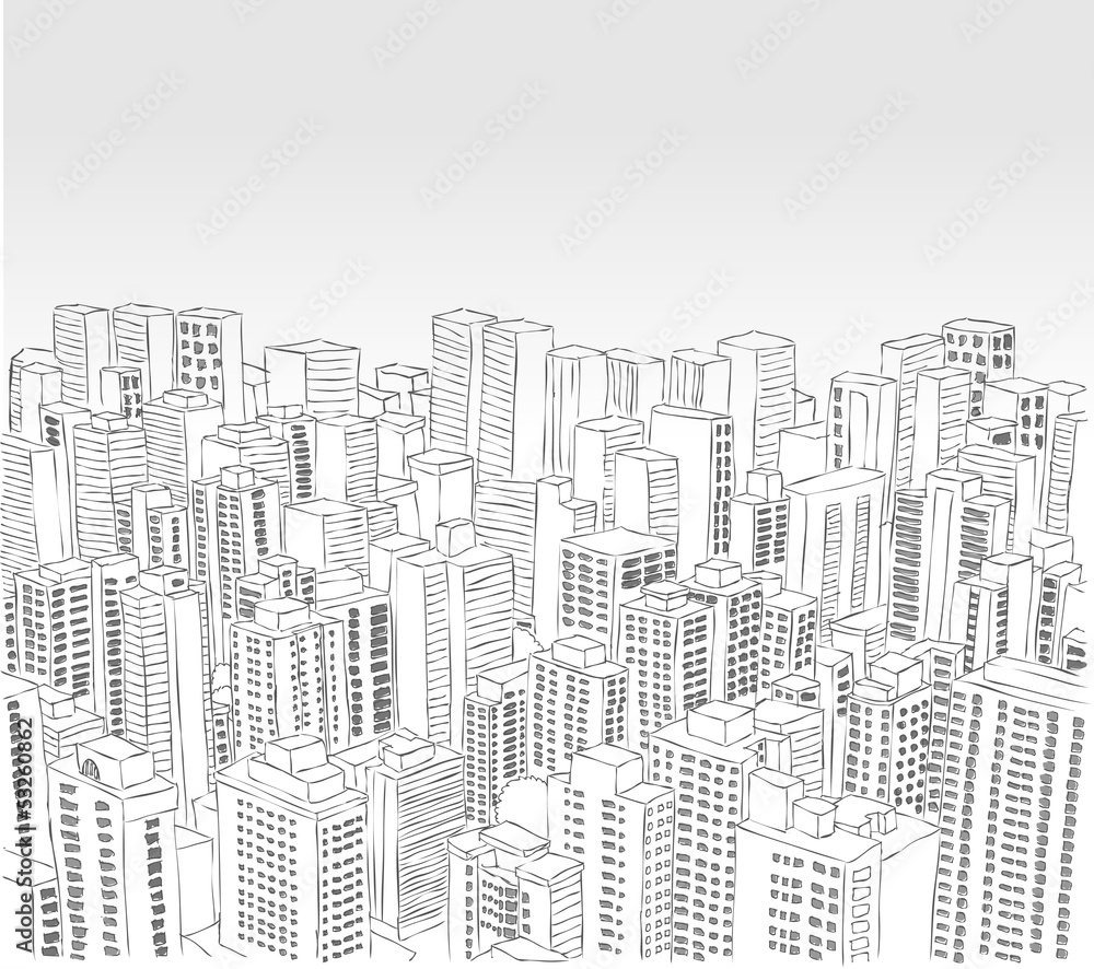 Big black and white city landscape with buildings Big black and white city landscape with buildings