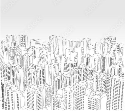 Big black and white city landscape with buildings