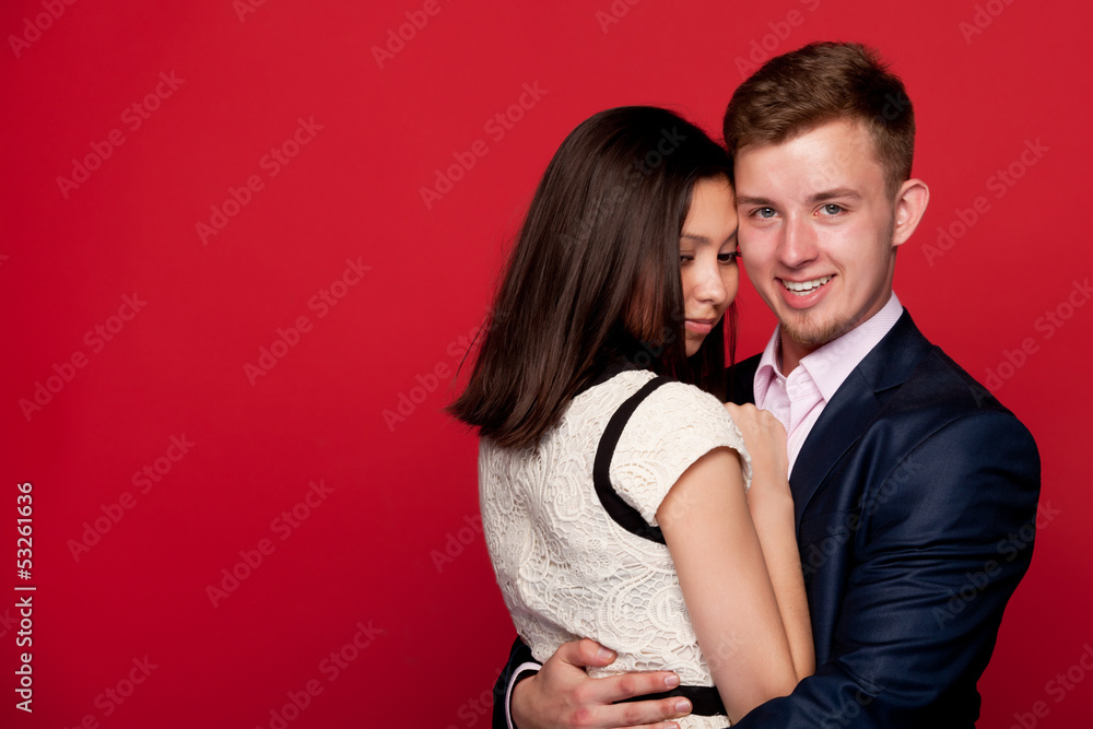 loving couple hugging, smiling loving couple hugging, smiling