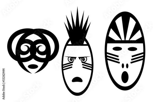 set of black and white African masks photo