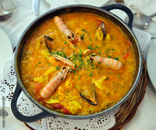 Schilderij op canvas Arroz con marisco