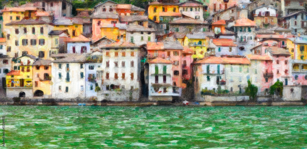 Village in Lake Como - Italy - oil paint