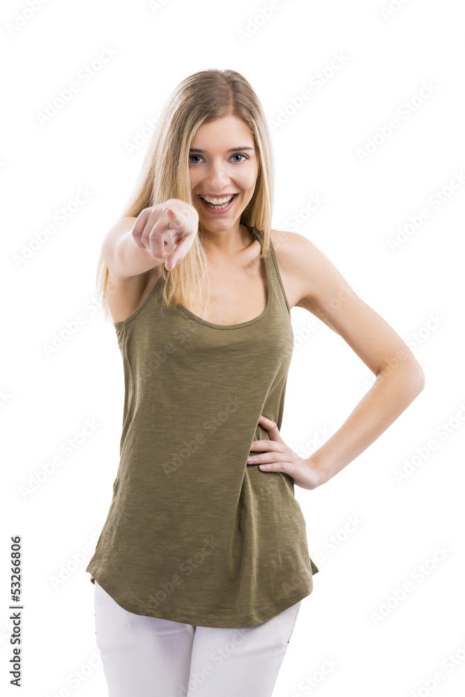 Fototapeta premium Beautiful woman pointing