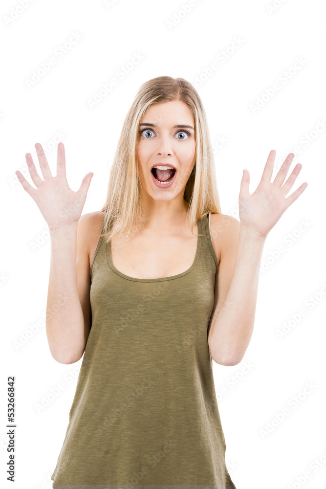 Beautiful girl with a astonished expression Beautiful girl with a astonished expression
