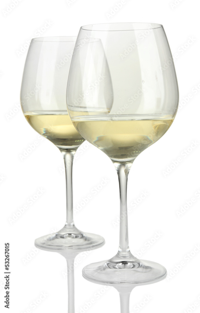 Two glasses of white wine, isolated on white