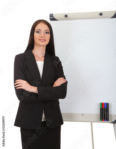 Businesswoman presenting on...
