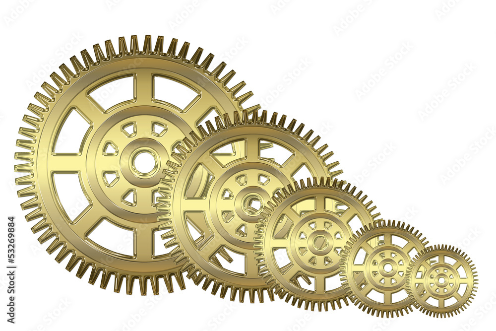 Set of gold cogwheels on a white background. Set of gold cogwheels on a white background.