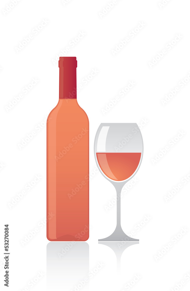 Isolated glass of rosé wine and a bottle Isolated glass of rosé wine and a bottle