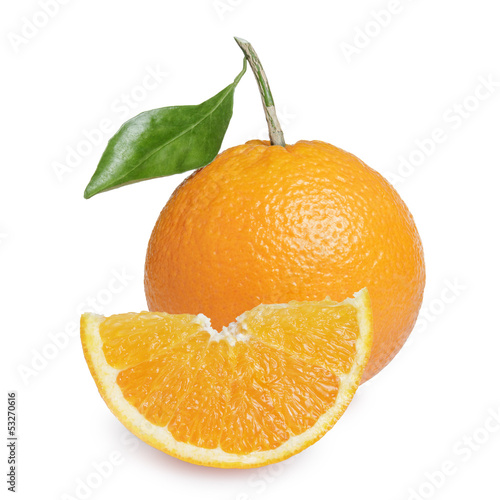 ripe round orange with slice