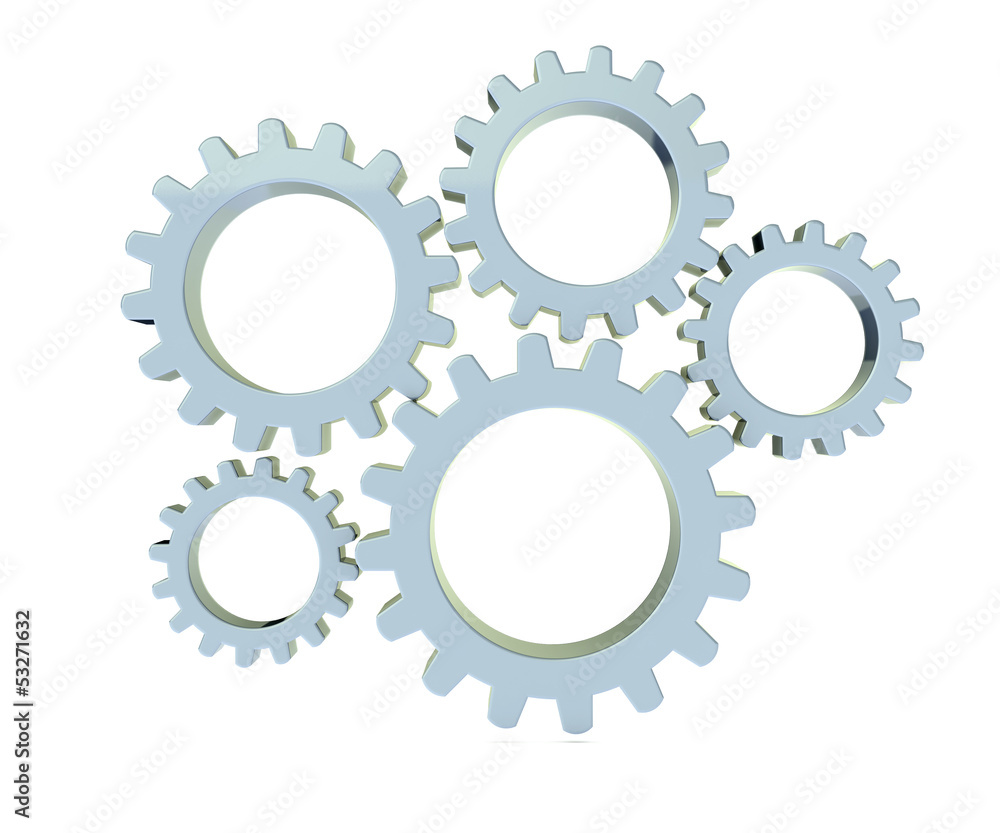 3D metal gears in white background 3D metal gears in white background