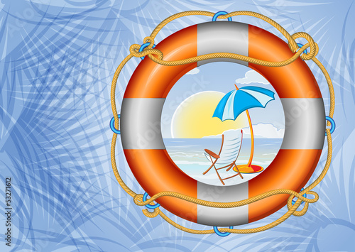 orange lifebuoy with stripes and rope