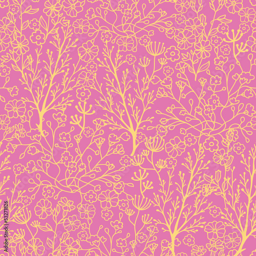 Vector pink and gold florals seamless pattern background with