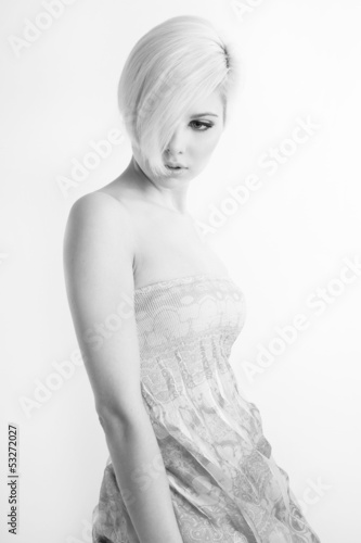 Beautiful Young Woman in Black and White