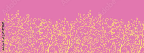 Vector pink and gold florals horizontal seamless pattern