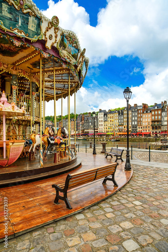 Photography Carousel in Honfleur village landmark. Normandy, France