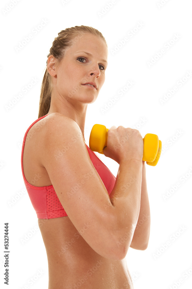 looking up at woman fitness weights looking up at woman fitness weights