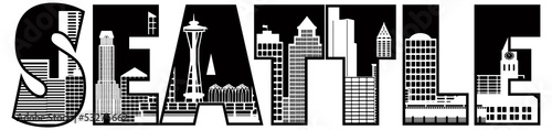 Seattle City Skyline Text Outline Illustration