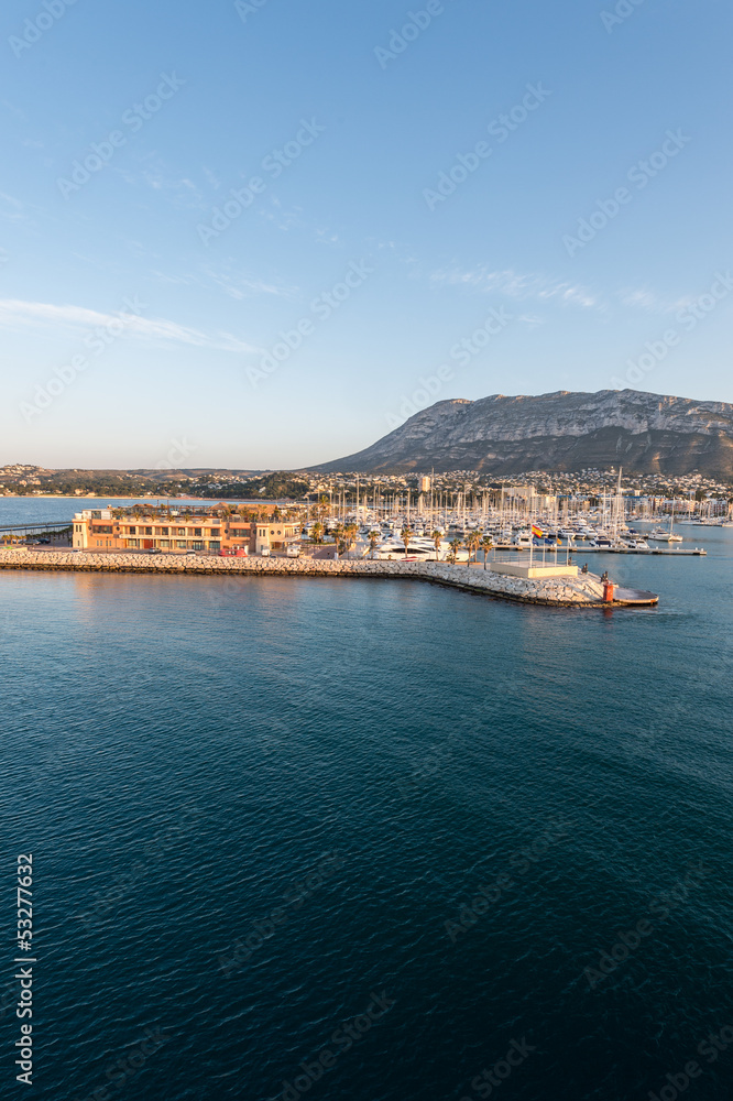 Alicante Denia port marina and Mongo in mediterranean sea of Spa