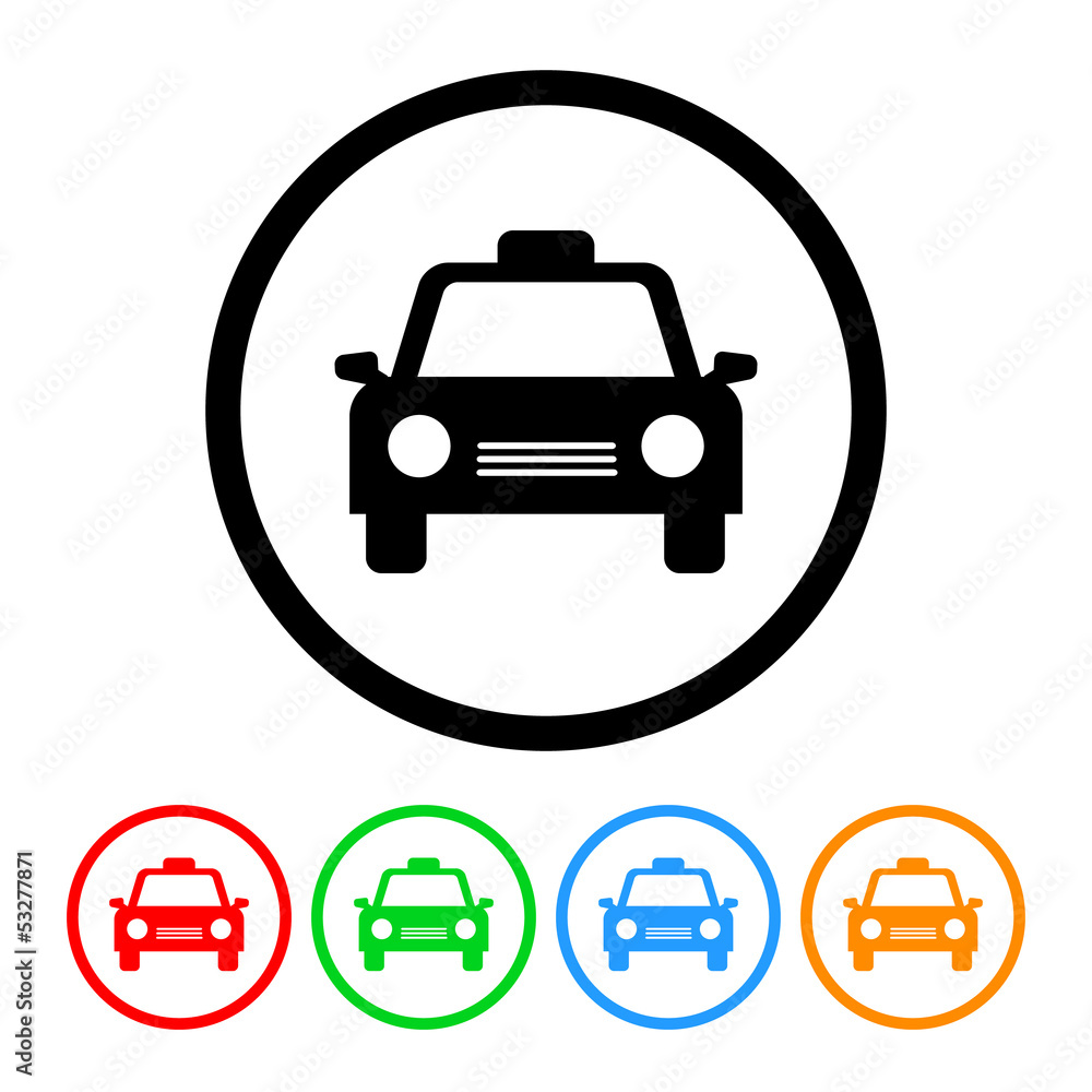 Taxi Car Icon Vector with Four Color Variations