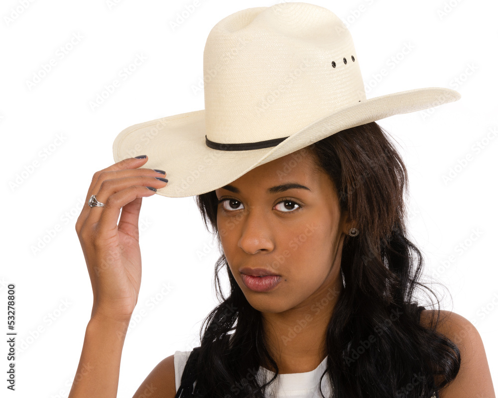 Attractive African American woman in a white hat Attractive African American woman in a white hat
