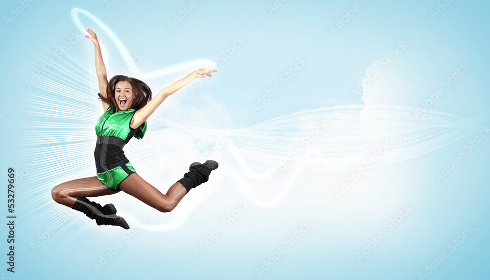 Young woman dancer. With lights effect. Young woman dancer. With lights effect.