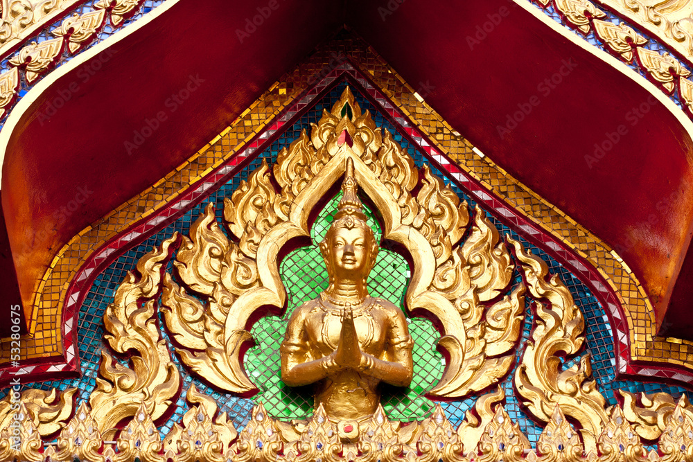 Thai Traditional Painting Glass on Temple arch door