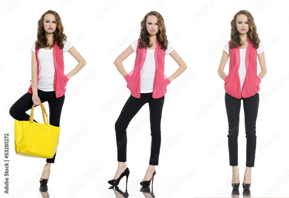 Full body portrait of young three woman standing Full body portrait of young three woman standing