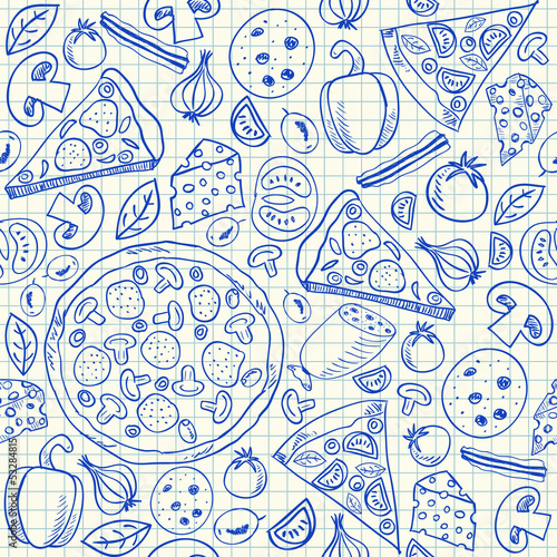 Pizza doodles seamless pattern