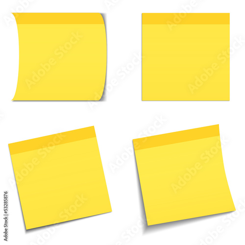4 Yellow Stick Notes on White Background
