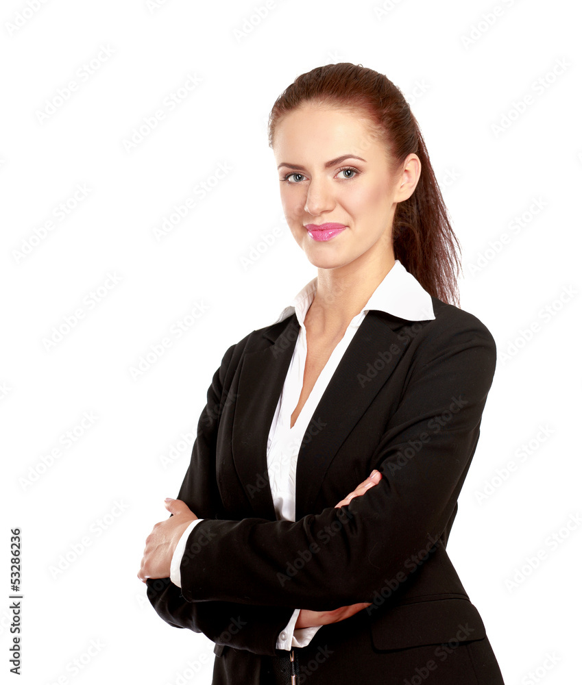 A beautiful woman standing with her arms A beautiful woman standing with her arms