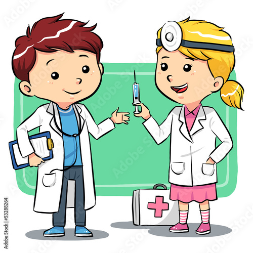 Doctor Kids. Kids playing to be a doctors. Vector EPS8 file.