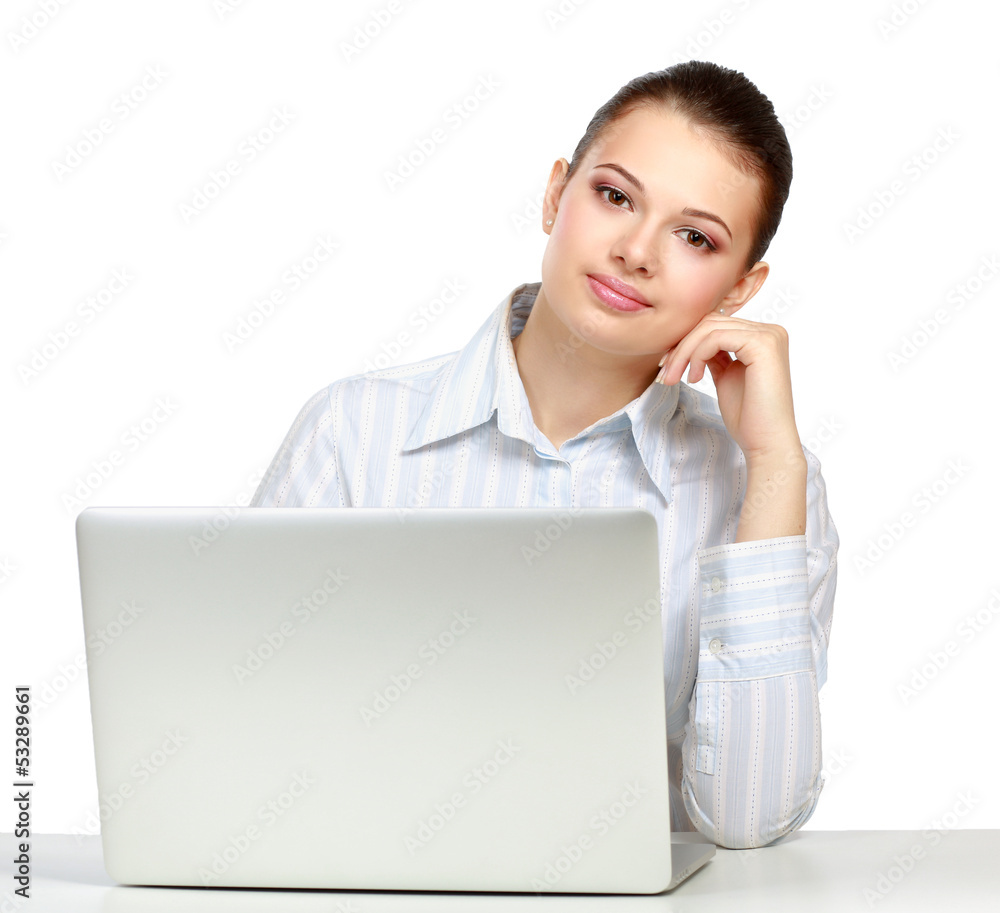 A young woman sitting with a laptop A young woman sitting with a laptop