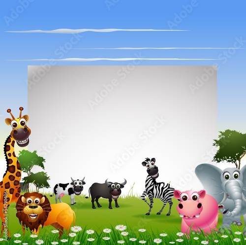 funny animal cartoon collection with blank sign