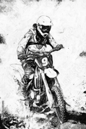 Obraz motocross, czarno-biała grafika