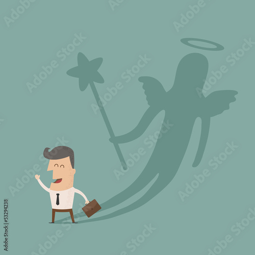 Businessman casting a angel shadow