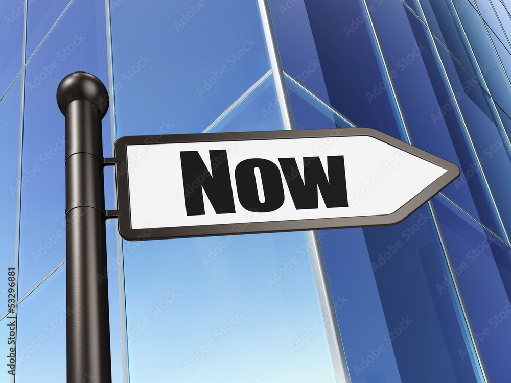 Timeline concept: Now on Building background Timeline concept: Now on Building background