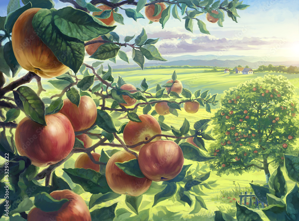 Obraz premium Summer landscape with apples