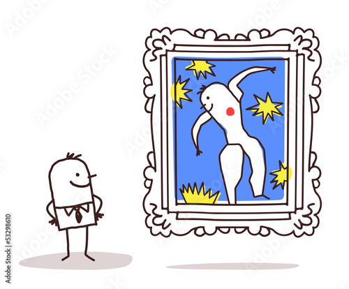 man watching a famous painting