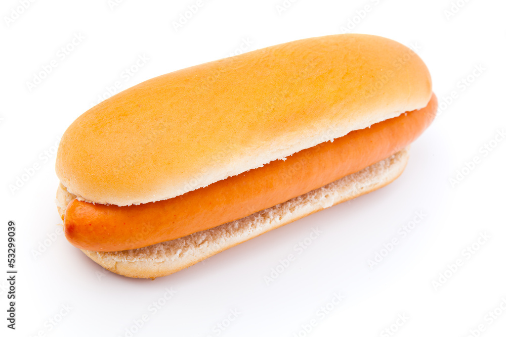 Hot dog with vegetables on a white background Hot dog with vegetables on a white background