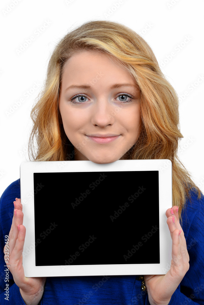 girls with tablet isolated on white background girls with tablet isolated on white background