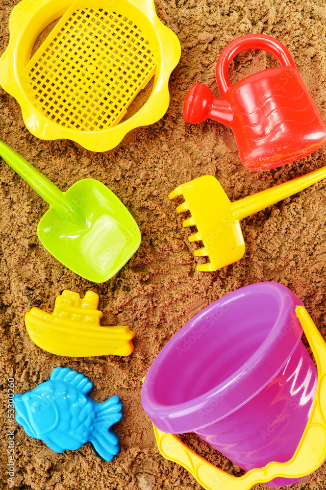 Plastic children toys for playing in sandpit or on a beach Plastic children toys for playing in sandpit or on a beach
