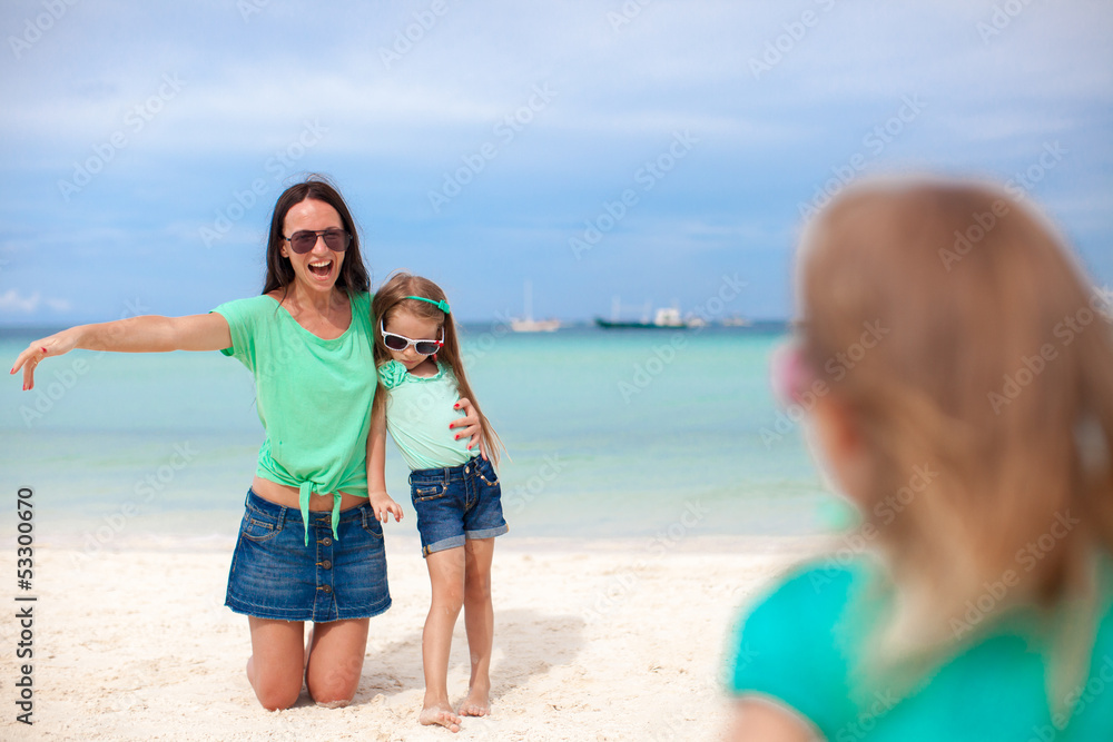 Young mother is waiting to embrace her little daughter Young mother is waiting to embrace her little daughter