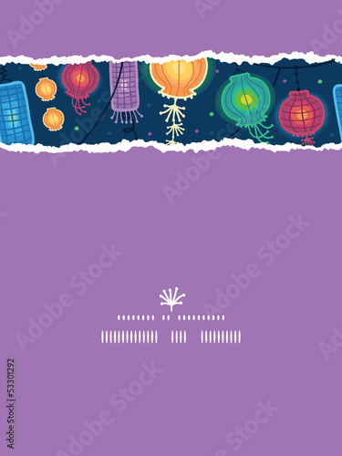 Vector glowing lanterns vertical torn seamless pattern