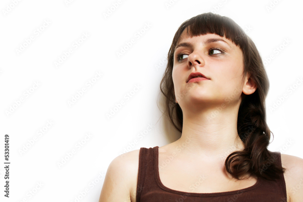 Fototapeta premium Portrait of beautiful girl on white background.