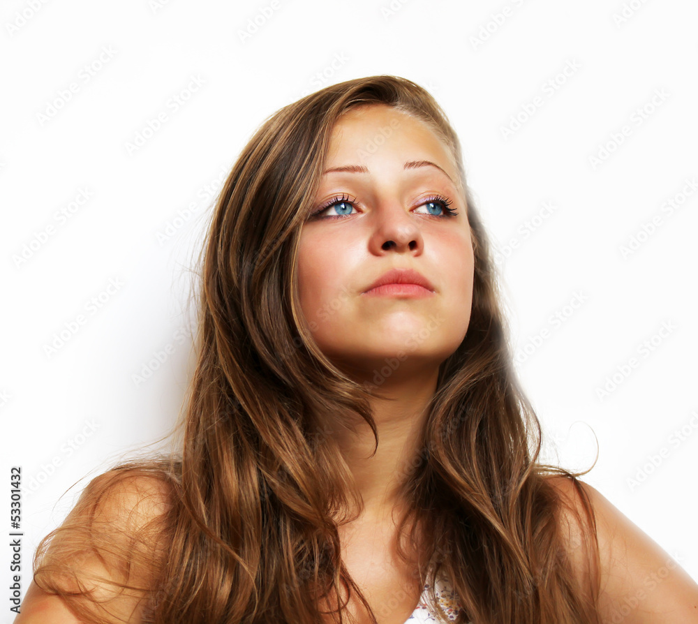Portrait of beautiful girl on white background. Portrait of beautiful girl on white background.