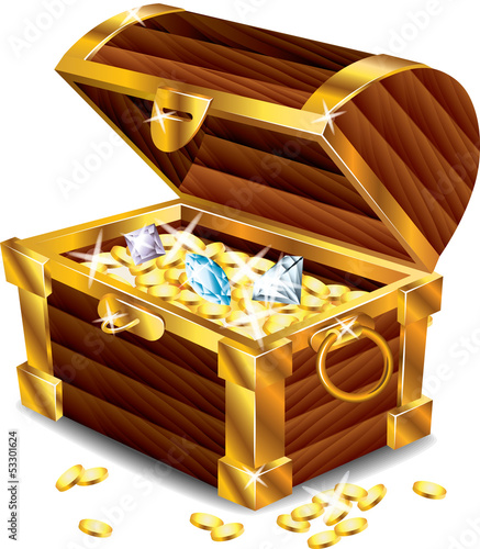 opened treasure chest photo-realistic vector